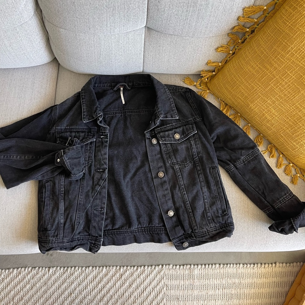Free People Black Denim Jean Jacket
